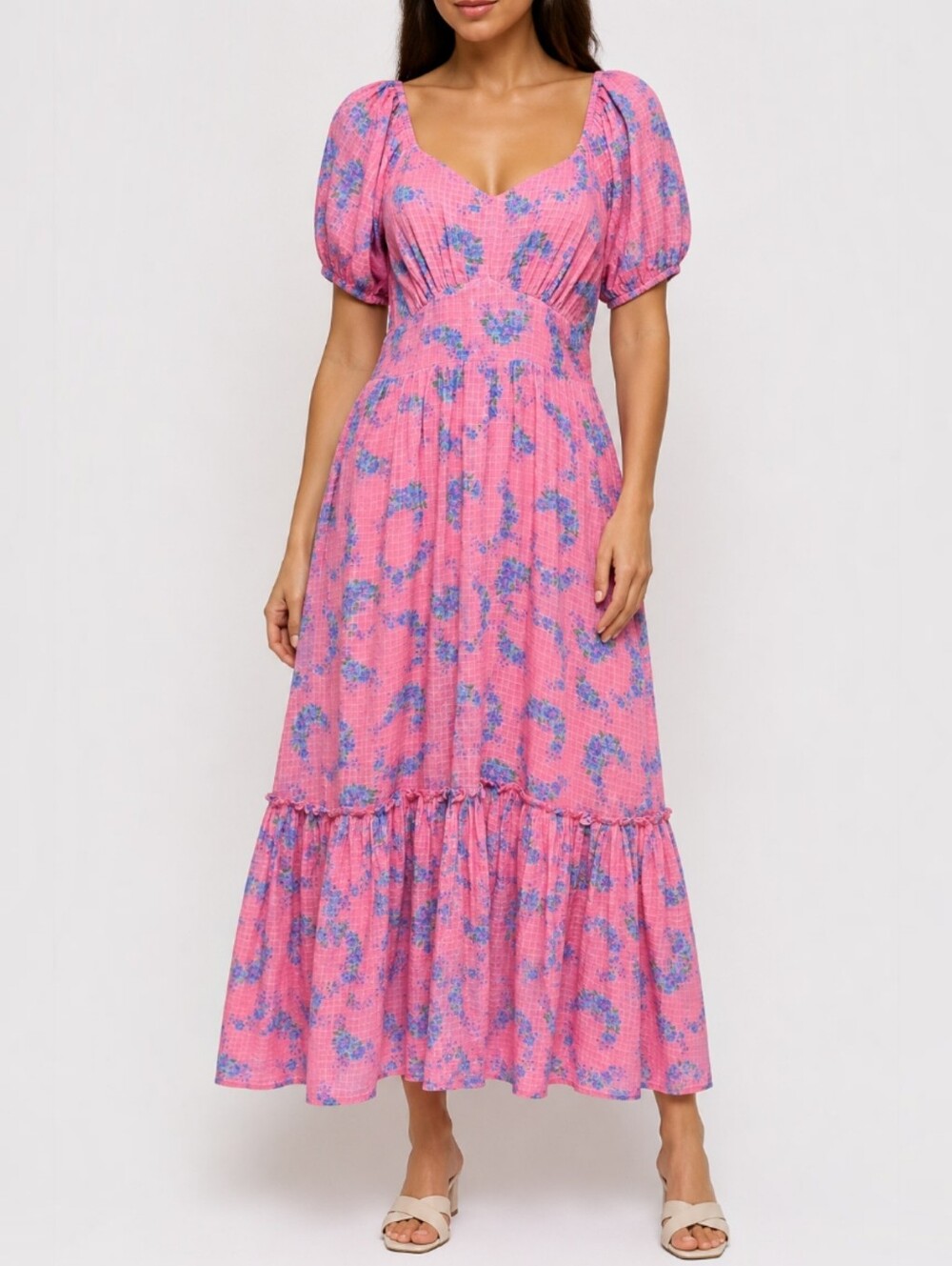 LoveShackFancy Angie Dress Pink Floral Cottagecore Coquette Tiered Midi Cotton 8